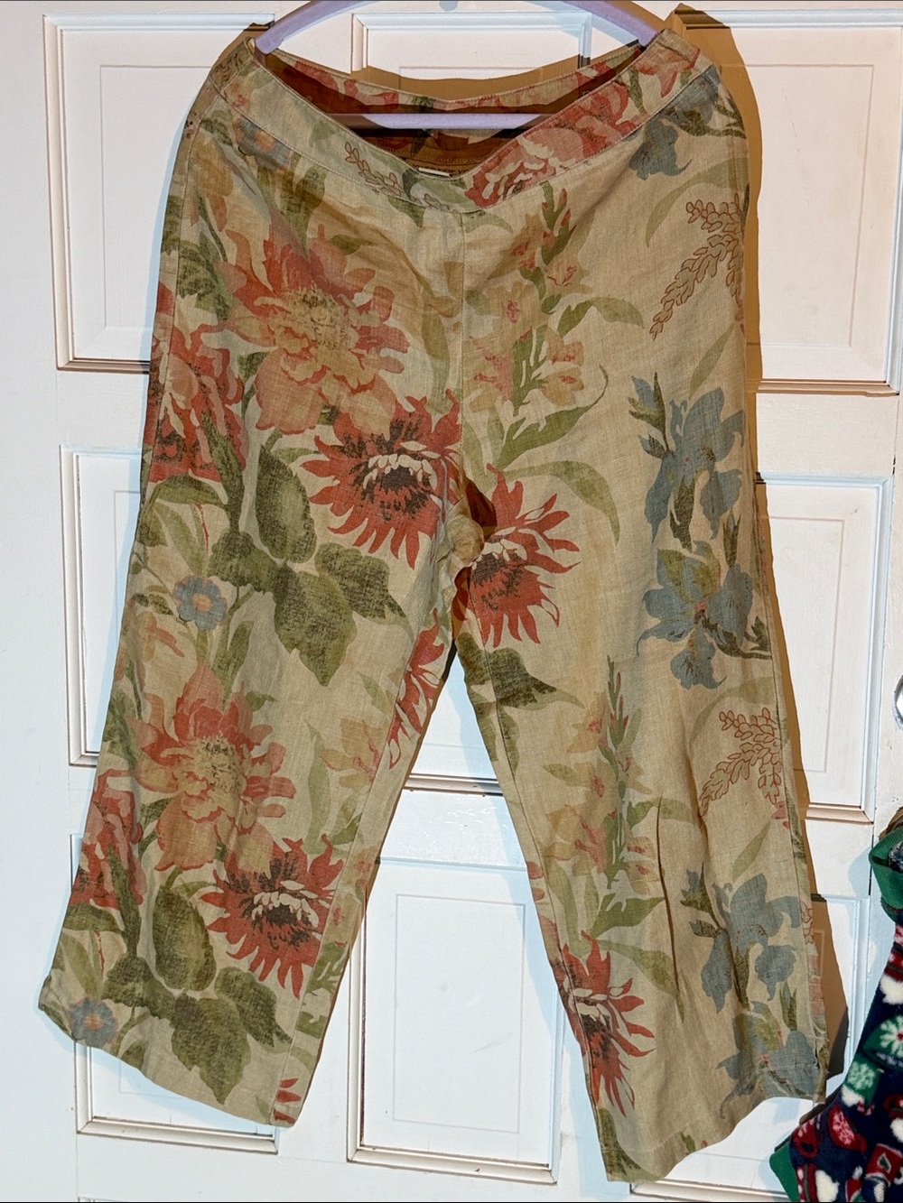 Jones New York Country Beige Floral Wide-Leg Capri Pants Ankle Length